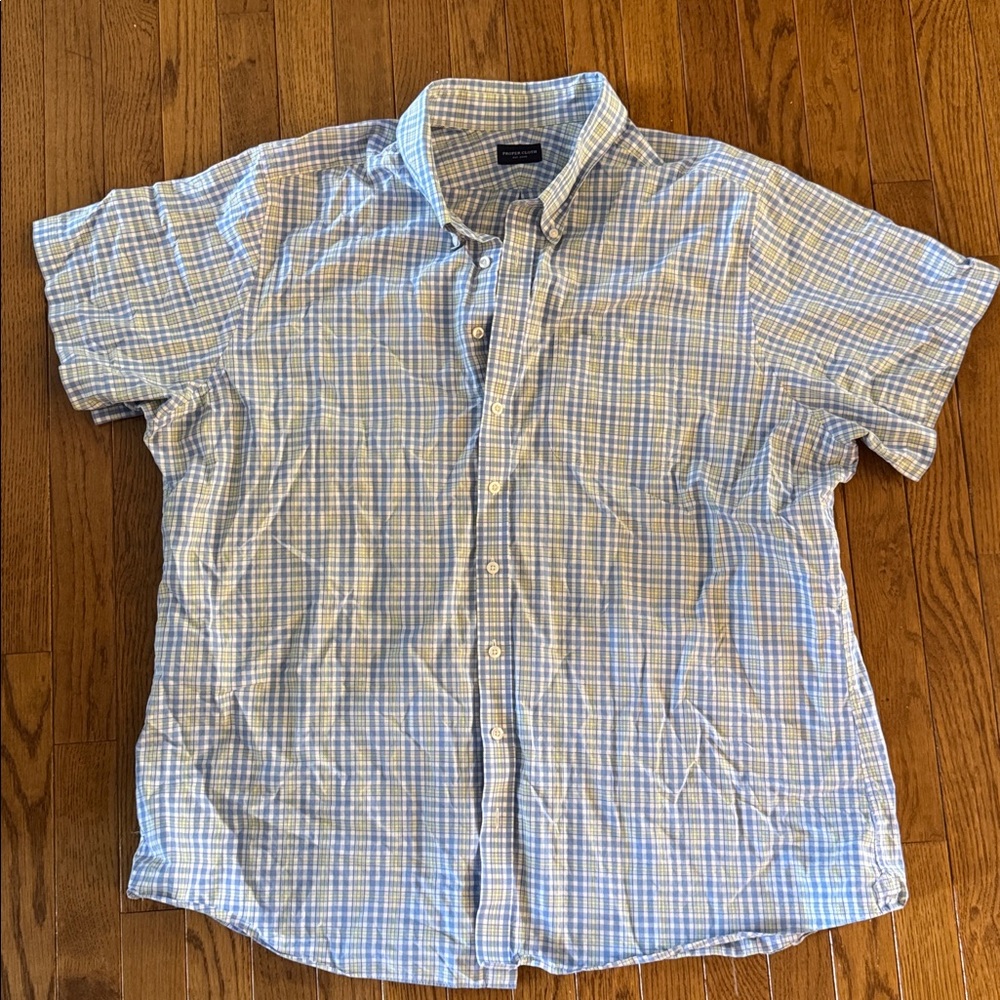 Proper Cloth Blue and White Plaid Short Sleeve Shirt XXL
